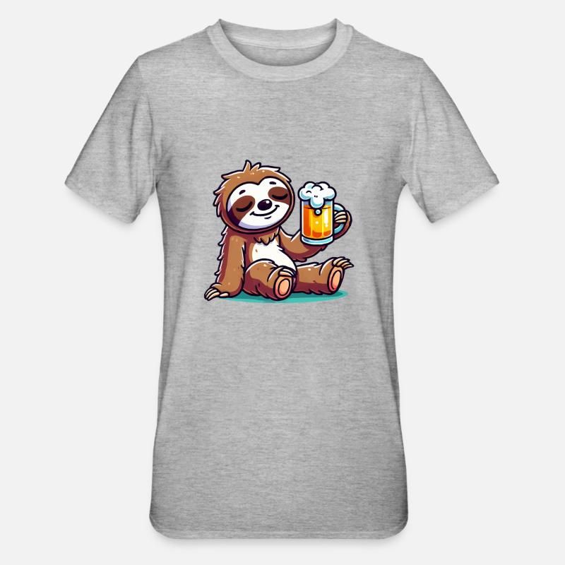 faultier bier comic - Unisex Polycotton T-Shirt - Grau meliert