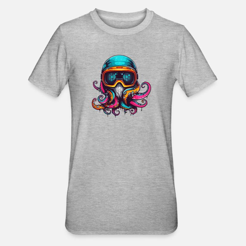 Octopus Wintersport - Unisex Polycotton T-Shirt - Grau meliert