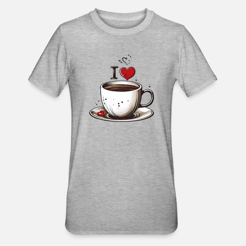 Aimer le plaisir du café - T-shirt polycoton Unisexe - gris chiné