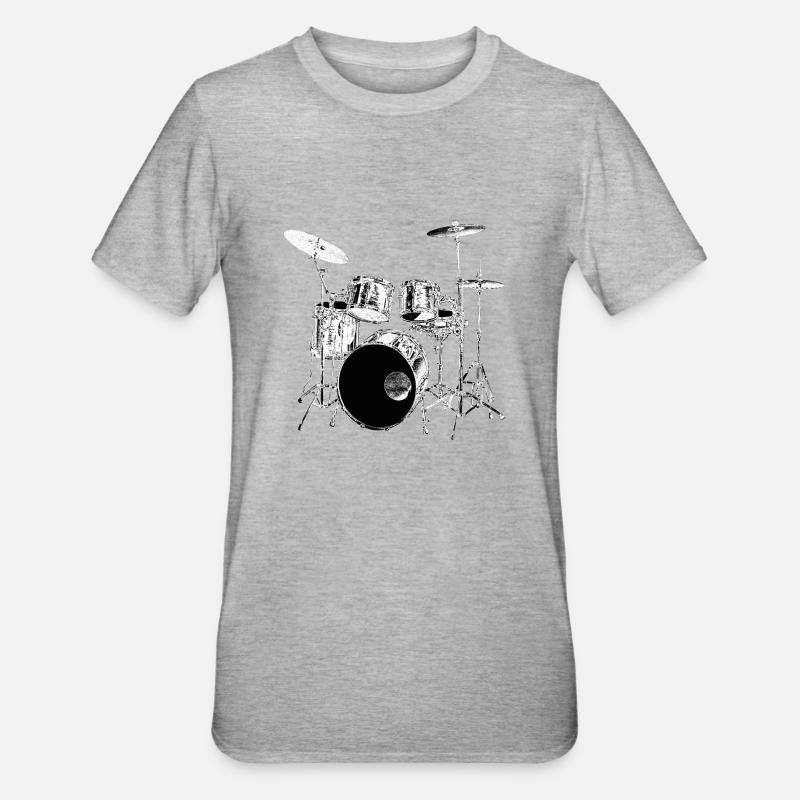 Drums Silber - Unisex Polycotton T-Shirt - Grau meliert