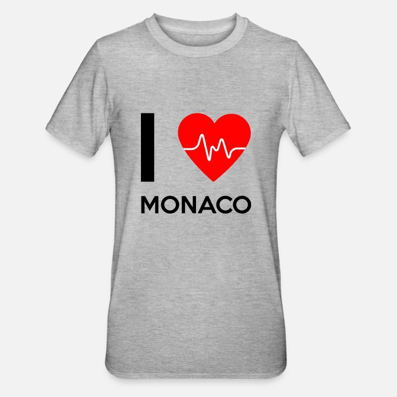 J'aime Monaco - J'adore Monaco - T-shirt polycoton Unisexe - gris chiné