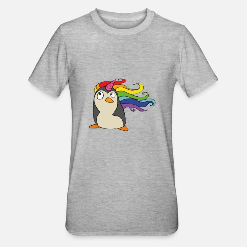 Punguin unicorn rainbow - Unisex Polycotton T-Shirt - heather grey
