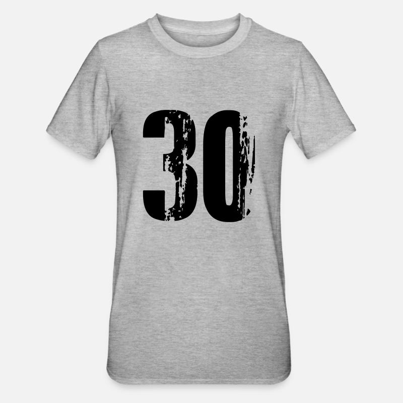 30 - Nummer - Unisex Polycotton T-Shirt - Grau meliert