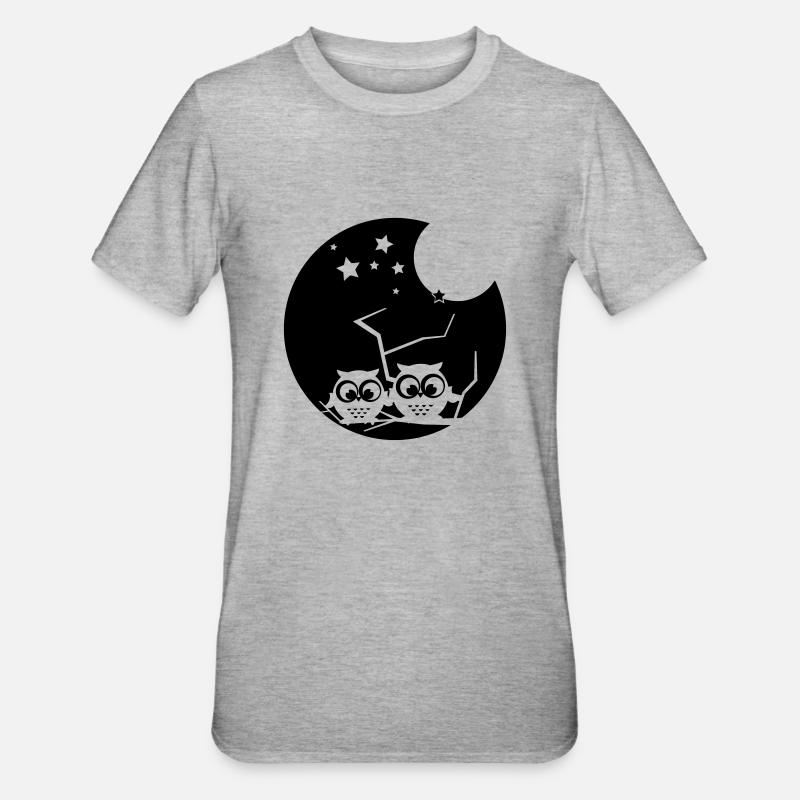 2 verträumte eulen - Unisex Polycotton T-Shirt - Grau meliert