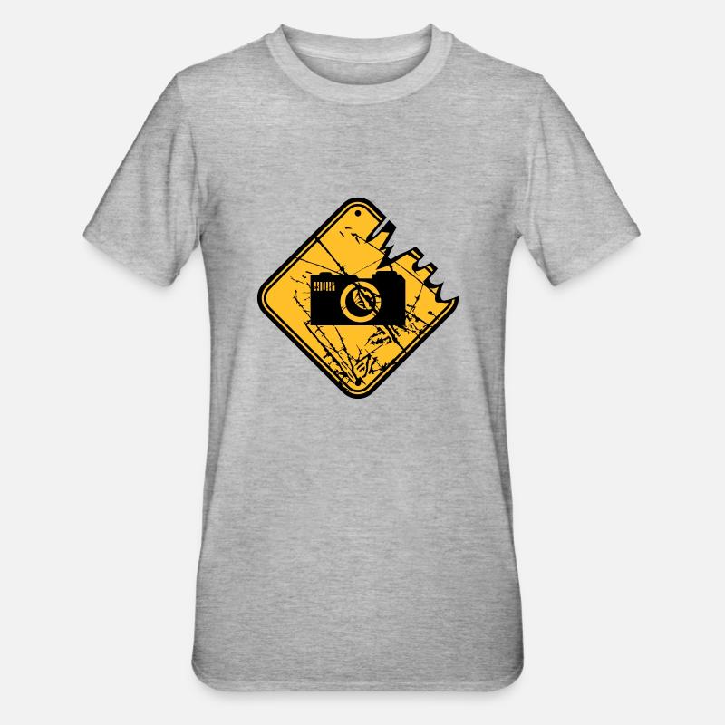 Danger warning sign camera - Unisex Polycotton T-Shirt - heather grey
