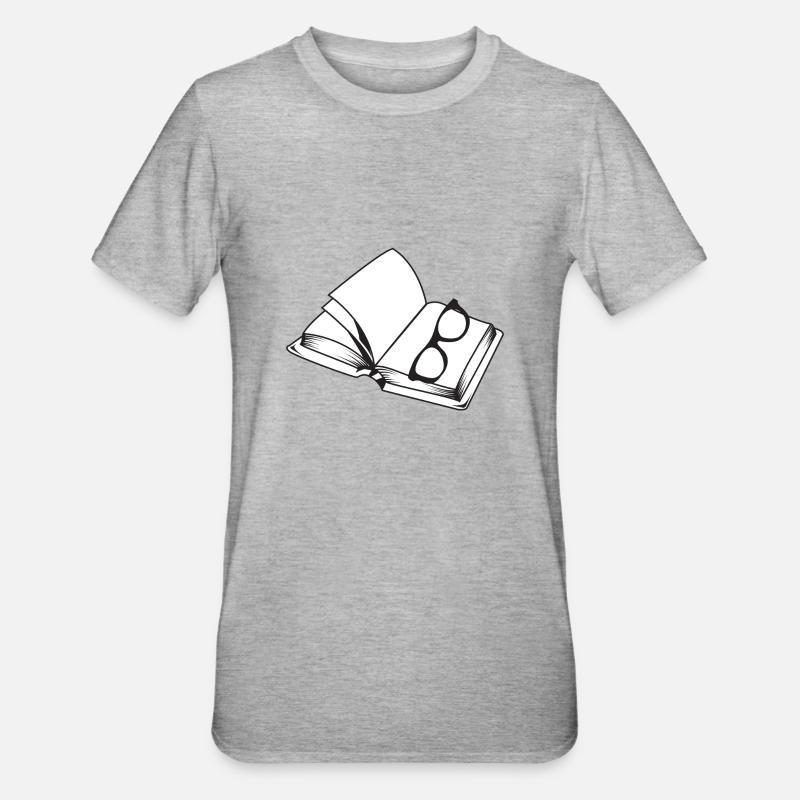 Buch mit Brille - Unisex Polycotton T-Shirt - Grau meliert