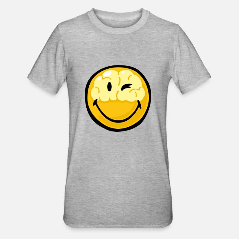 Smiley Brain in Head - Unisex Polycotton T-Shirt - Grau meliert