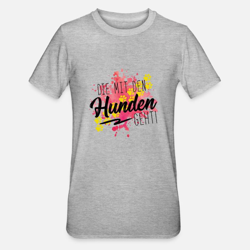 mit den hunden geht design - Unisex Polycotton T-Shirt - Grau meliert