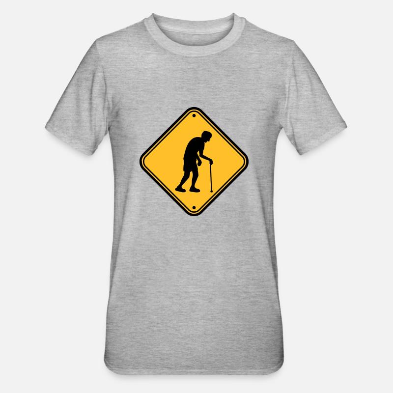 Attention maison de retraite signe - T-shirt polycoton Unisexe - gris chiné