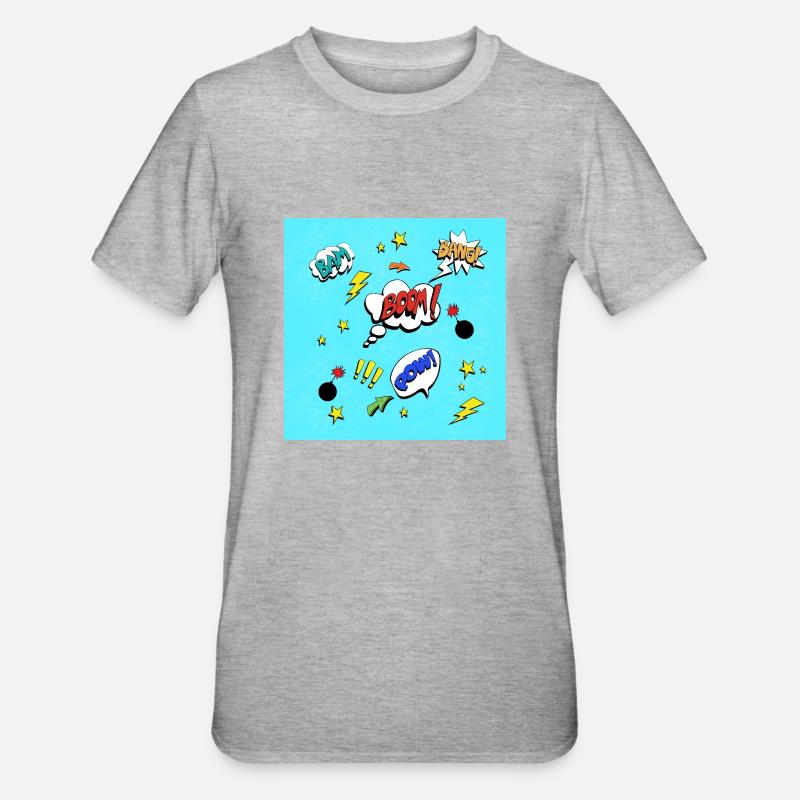COMIC Blau - Unisex Polycotton T-Shirt - Grau meliert