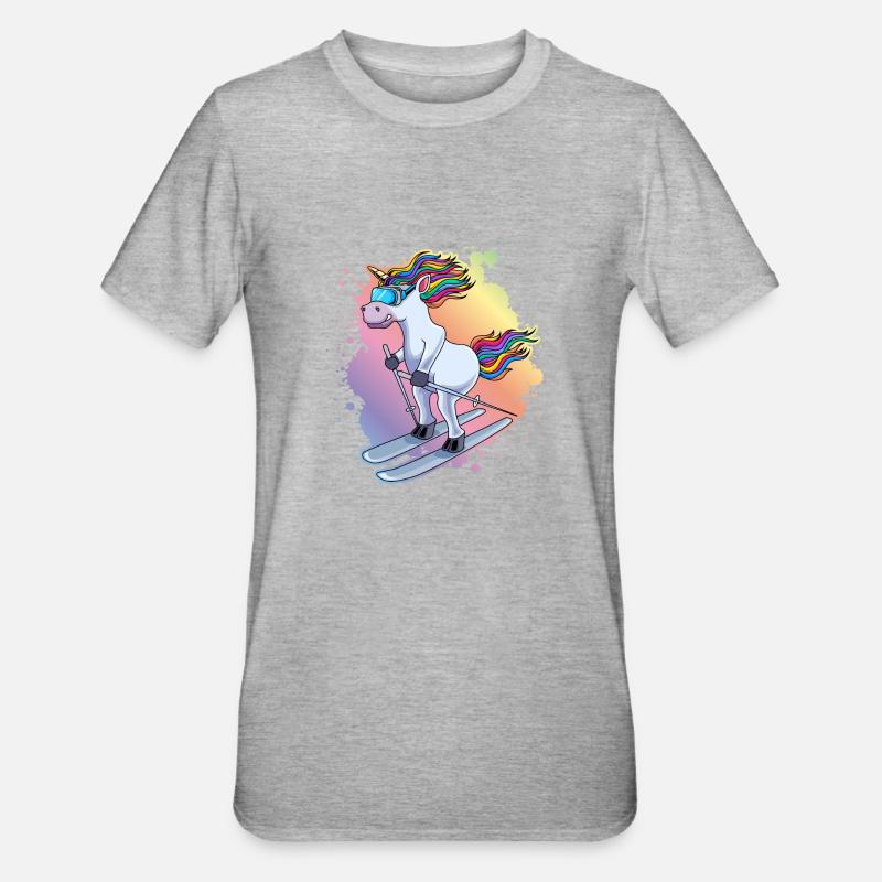 Piste de ski Einhorn Bunt Klecks - T-shirt polycoton Unisexe - gris chiné