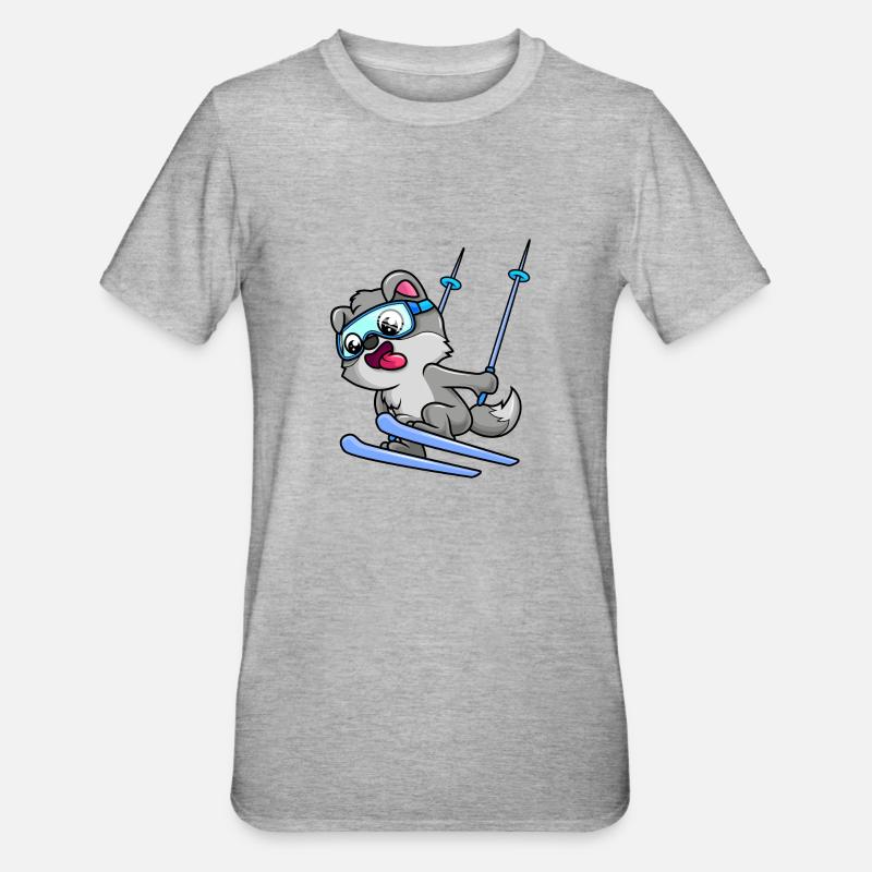 bébé de bande dessinée de ski loup - T-shirt polycoton Unisexe - gris chiné