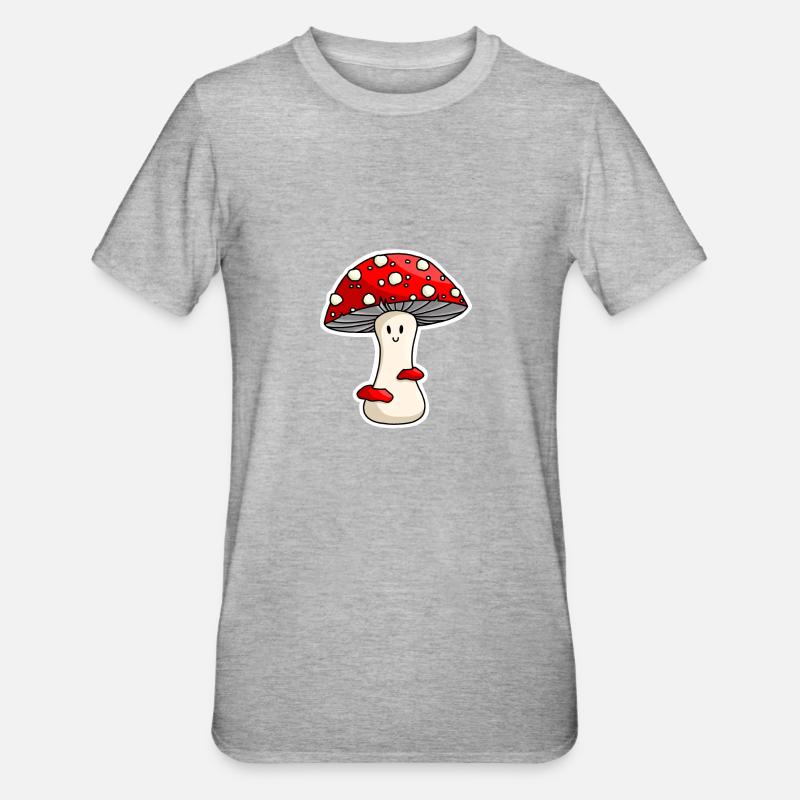 Happy Red Toadstool - Unisex Polycotton T-Shirt - heather grey
