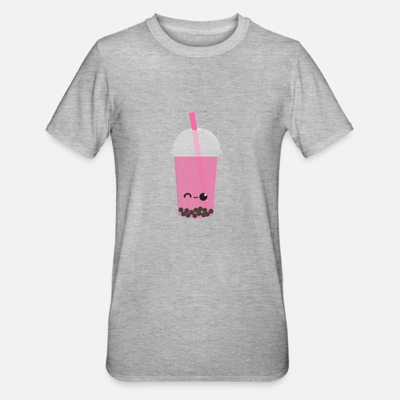 Kawaii Bubble Tea Kirsch - Unisex Polycotton T-Shirt - Grau meliert