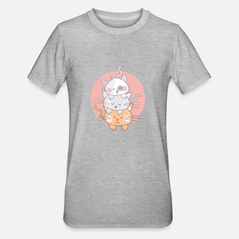Cat Stack Kawaii Japon Anime - T-shirt polycoton Unisexe - gris chiné