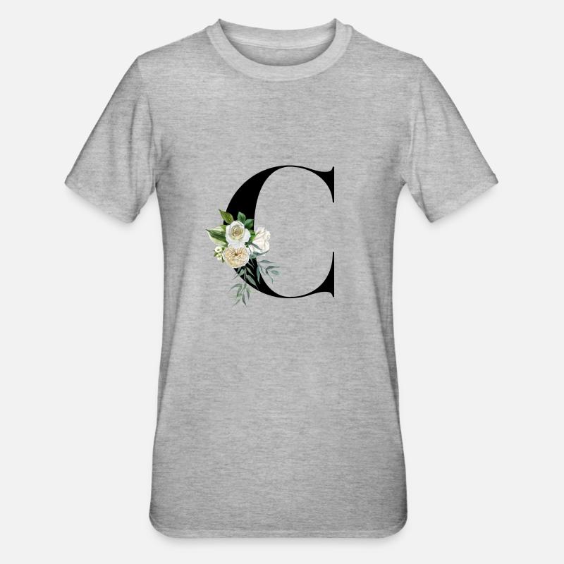 lettre C fleuris - T-shirt polycoton Unisexe - gris chiné