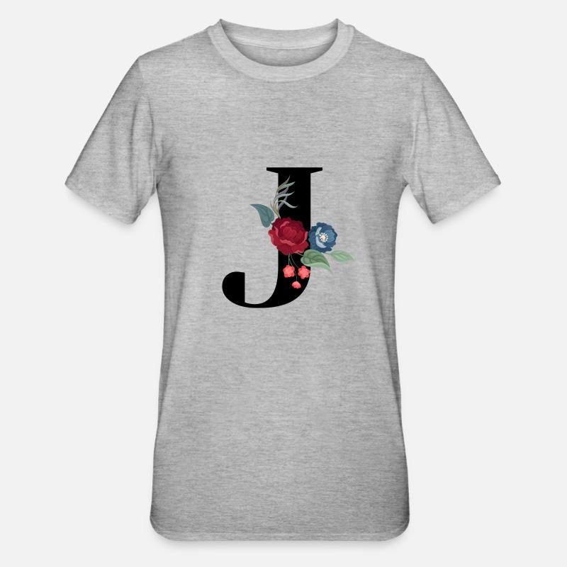 Buchstabe J blühende - Unisex Polycotton T-Shirt - Grau meliert