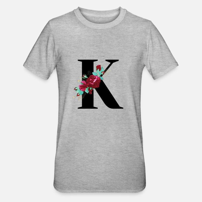 Buchstabe k blüht - Unisex Polycotton T-Shirt - Grau meliert