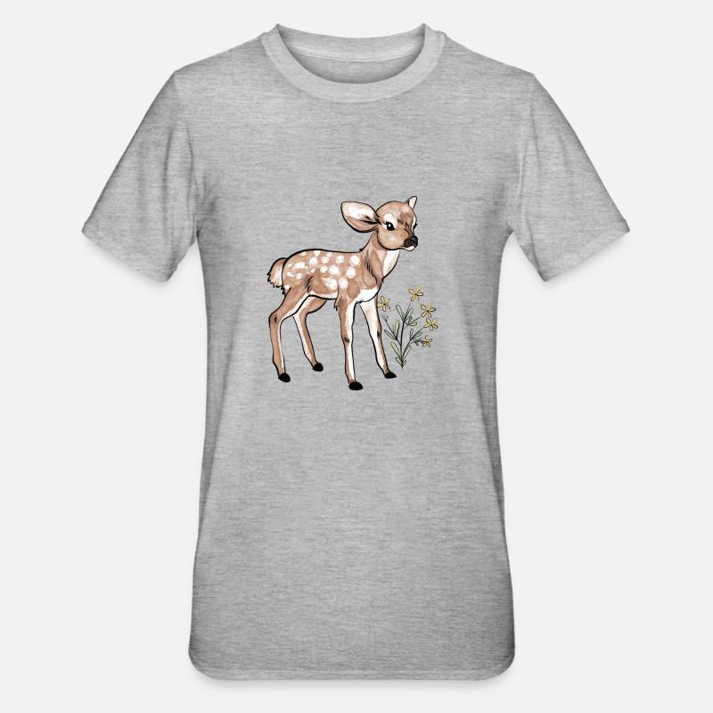 Faon - bébé biche en aquarelle - T-shirt polycoton Unisexe - gris chiné