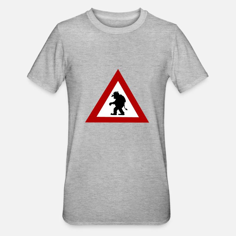 Panneau de danger Troll - T-shirt polycoton Unisexe - gris chiné