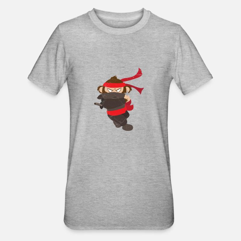 Ninja Affe Lustige Geschenkidee - Unisex Polycotton T-Shirt - Grau meliert