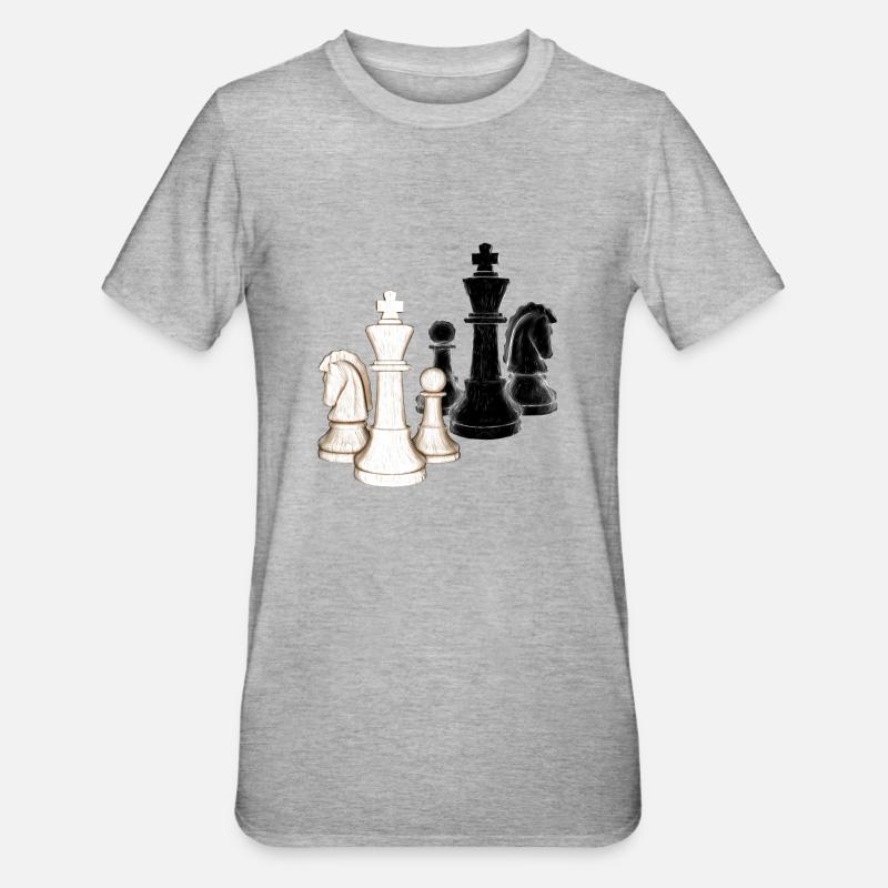 Échecs, pièces d’échecs, blanc, noir - T-shirt polycoton Unisexe - gris chiné