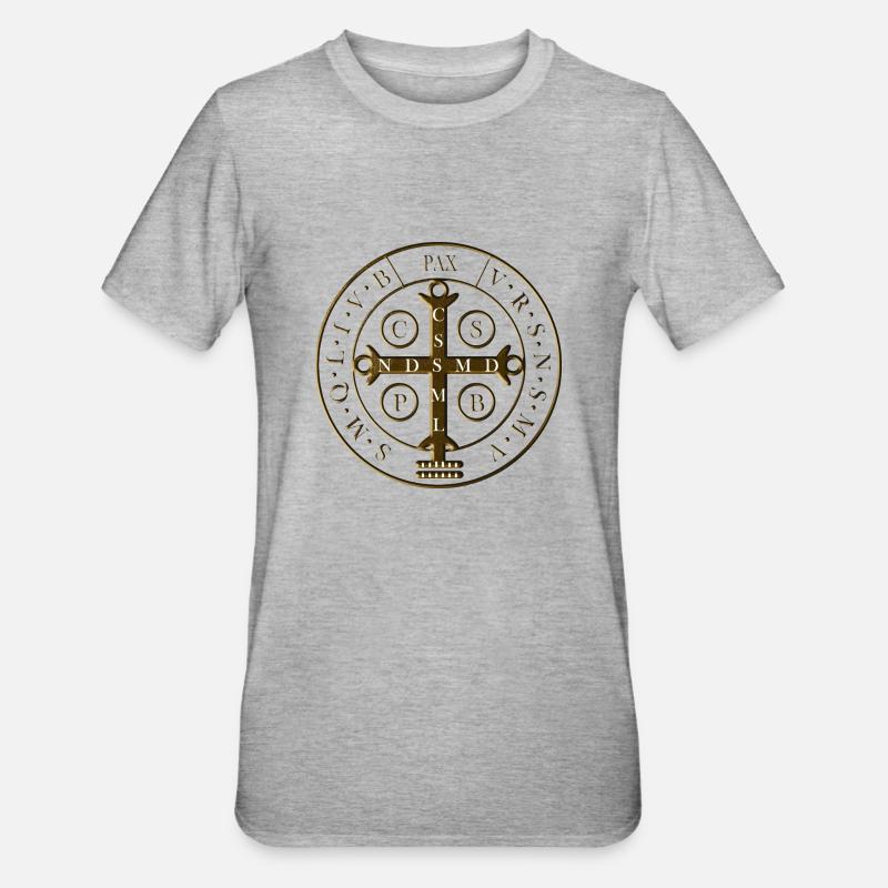 St. Benedict es Medal - Unisex Polycotton T-Shirt - Grau meliert