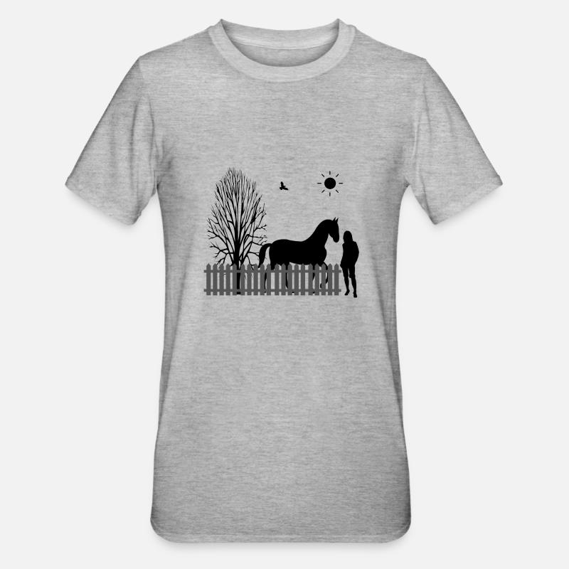 Pferd - Unisex Polycotton T-Shirt - Grau meliert