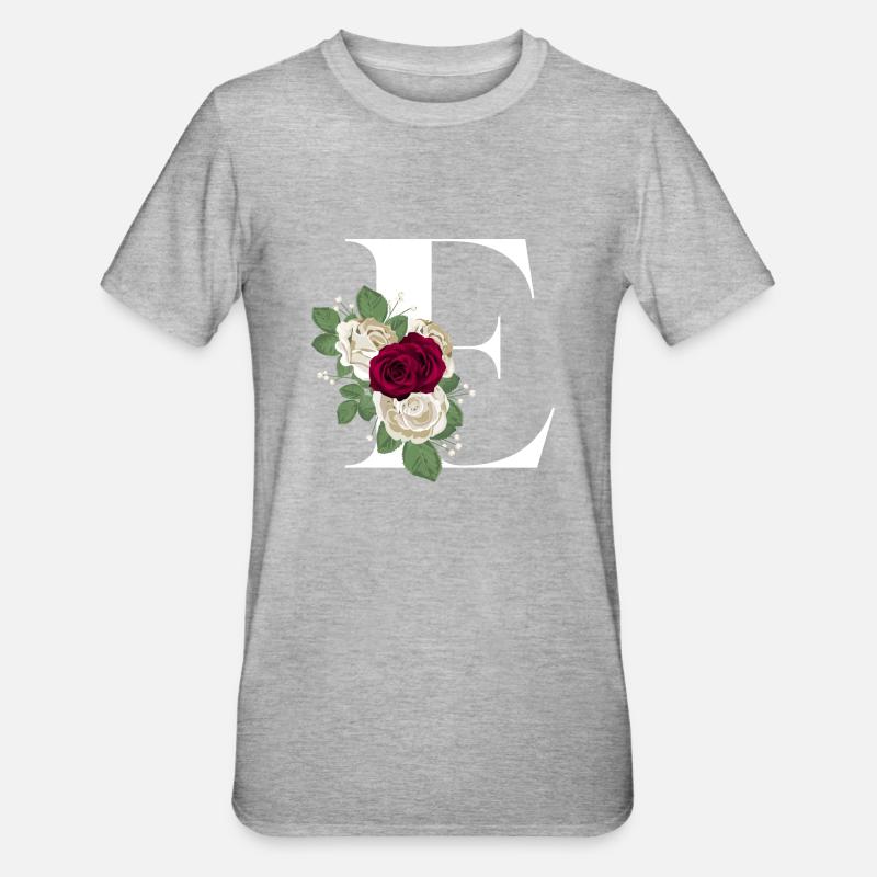 lettre E fleuris - T-shirt polycoton Unisexe - gris chiné