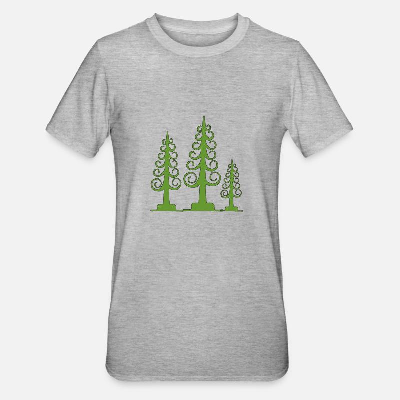 Spanbaum, geschnitzter Baum - Unisex Polycotton T-Shirt - Grau meliert