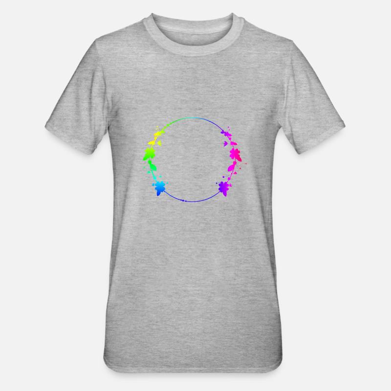 Bunter Rahmen mit Blumen - Unisex Polycotton T-Shirt - Grau meliert
