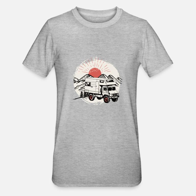 Camping - Unimog - Aventure - Oldtimer - T-shirt polycoton Unisexe - gris chiné