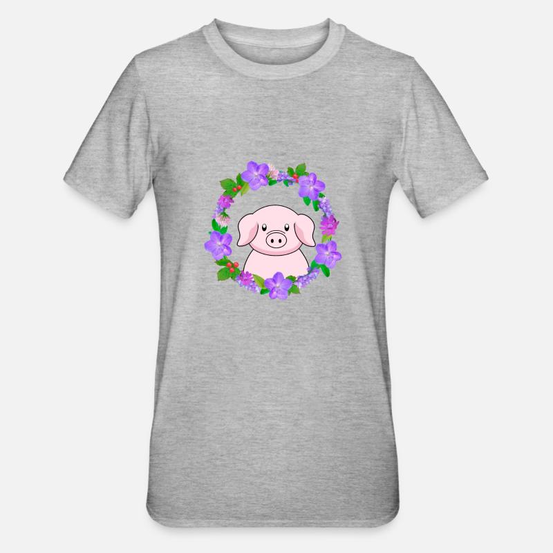 Cochon rose mignon - T-shirt polycoton Unisexe - gris chiné