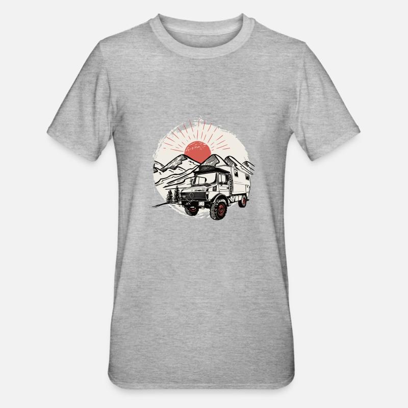 Camping - Unimog - Adventure - Oldtimer - Unisex Polycotton T-Shirt - Grau meliert