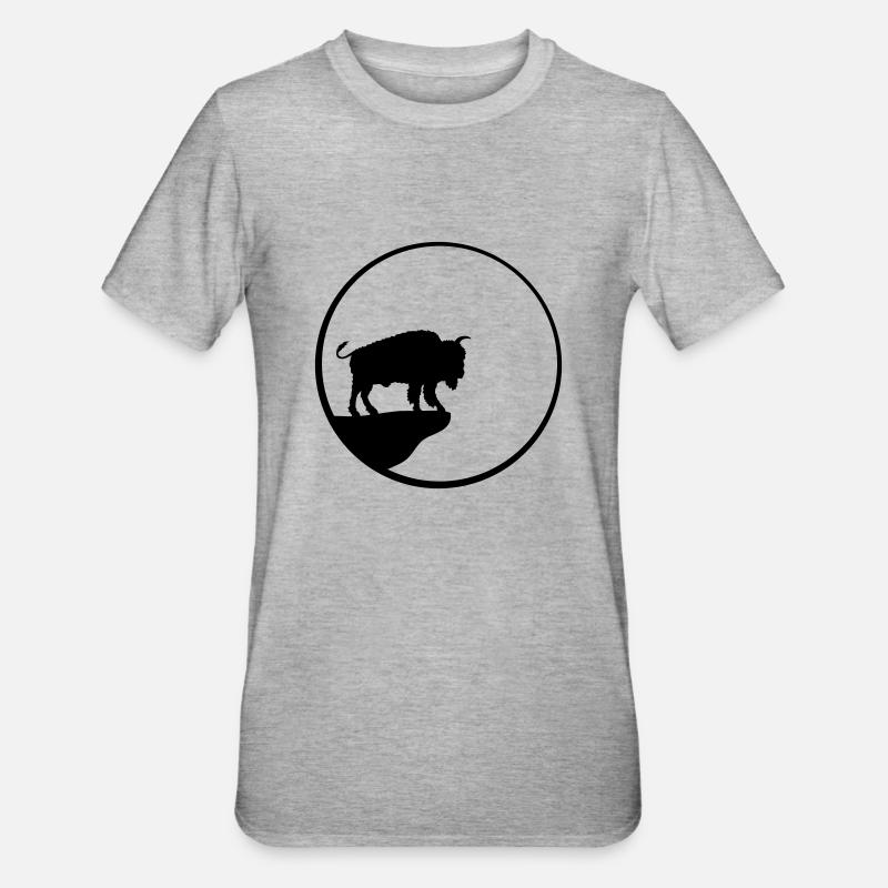 Bison Klippe Mond - Unisex Polycotton T-Shirt - Grau meliert