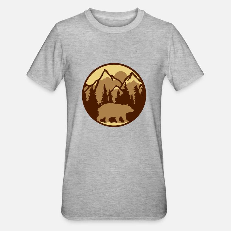 Berge Wald Bär - Unisex Polycotton T-Shirt - Grau meliert