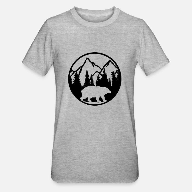 Bär Berge Wald - Unisex Polycotton T-Shirt - Grau meliert