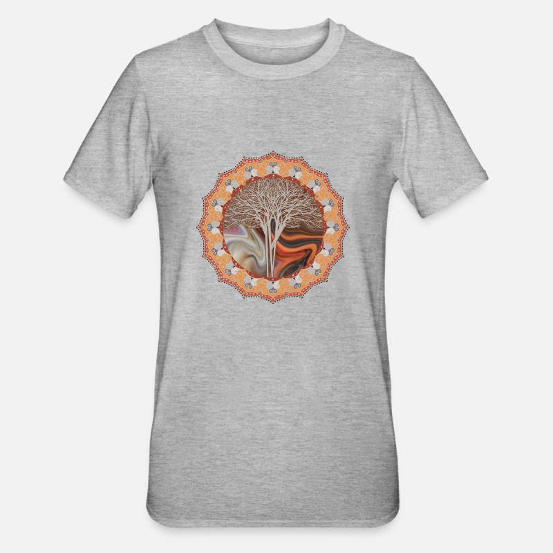 Mandala Baum Geschenkidee - Unisex Polycotton T-Shirt - Grau meliert