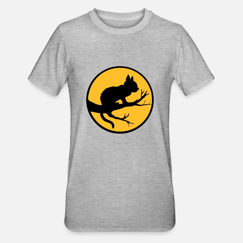 Black Cat Moon Tree - Unisex Polycotton T-Shirt - heather grey