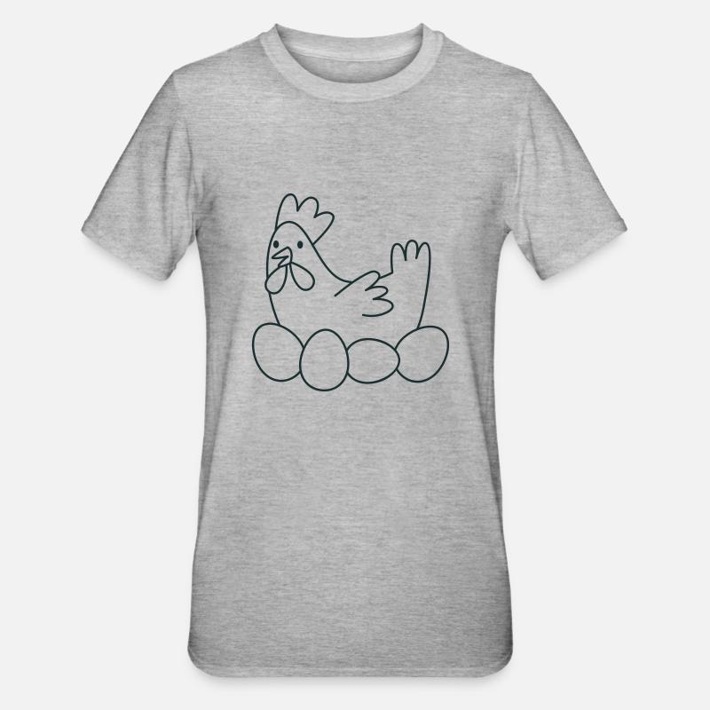 Hühner-Chook mit Eiern - Unisex Polycotton T-Shirt - Grau meliert