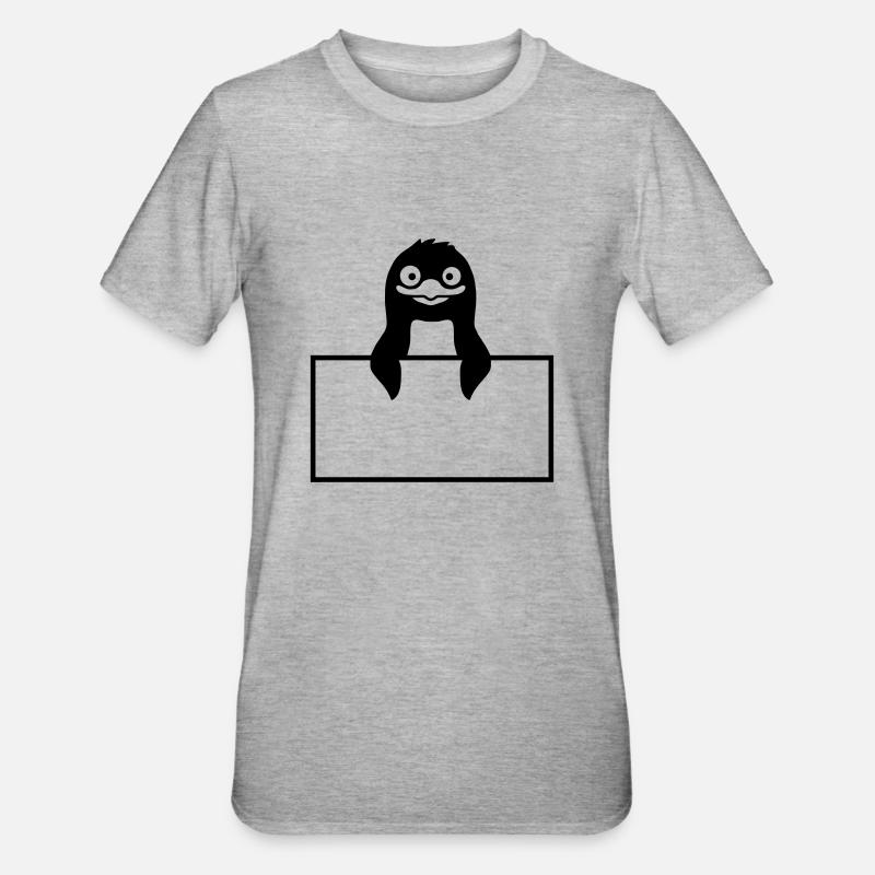 Schild Pinguin Text einfügen - Unisex Polycotton T-Shirt - Grau meliert