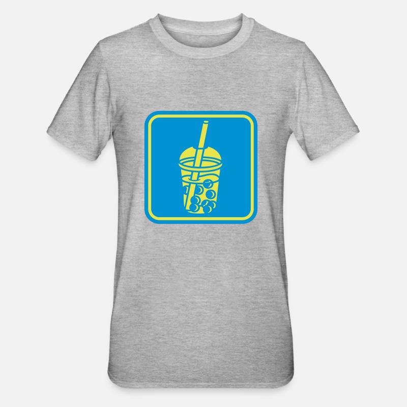 Schild Bubble Tea Button - Unisex Polycotton T-Shirt - Grau meliert