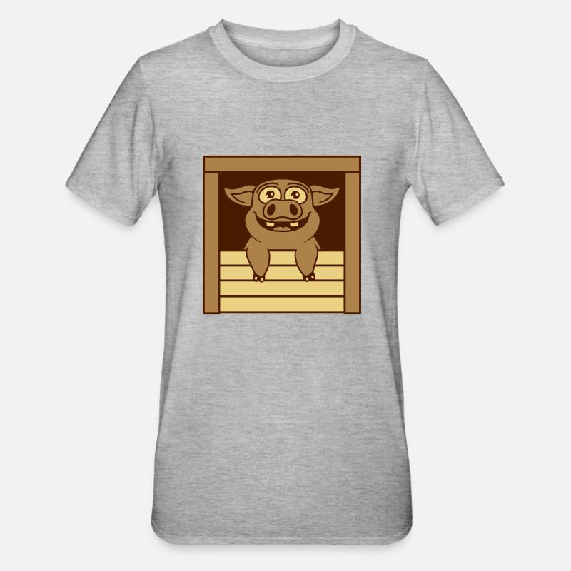 Comic drôle de cochon d’écurie - T-shirt polycoton Unisexe - gris chiné