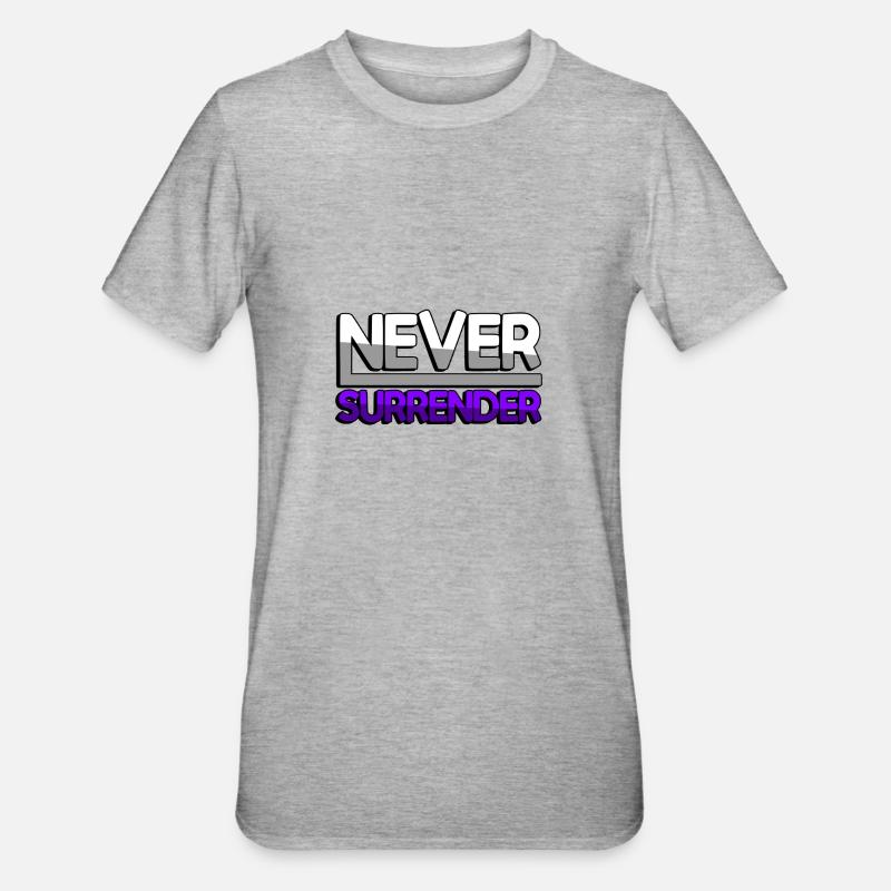 NEVER SURRENDER (Lila) - Gaming - Unisex Polycotton T-Shirt - Grau meliert