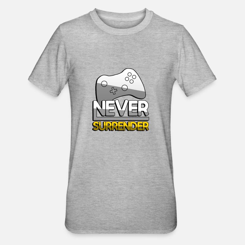 NEVER SURRENDER (Gelb) + Controller - Gaming - Unisex Polycotton T-Shirt - Grau meliert