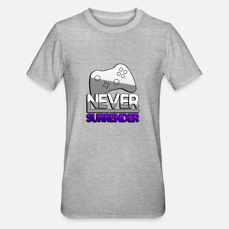 NEVER SURRENDER (Lila) + Controller - Gaming - Unisex Polycotton T-Shirt - Grau meliert