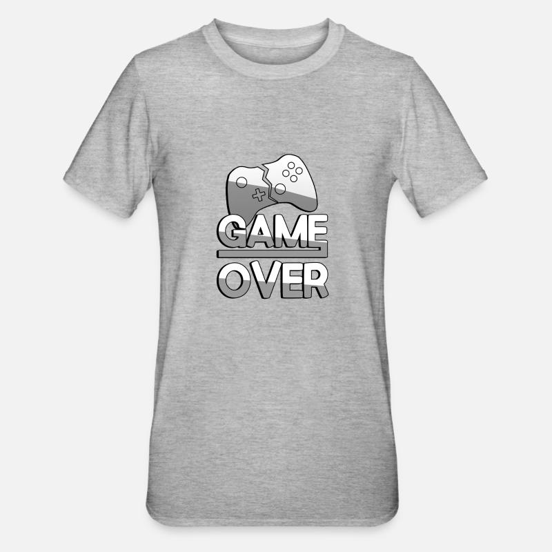 GAME OVER (Weiß) + Controller - Gaming - Unisex Polycotton T-Shirt - Grau meliert