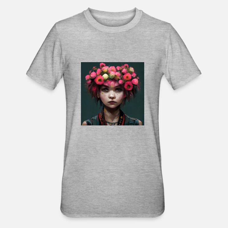 Blumen-punk-mädchen - Unisex Polycotton T-Shirt - Grau meliert