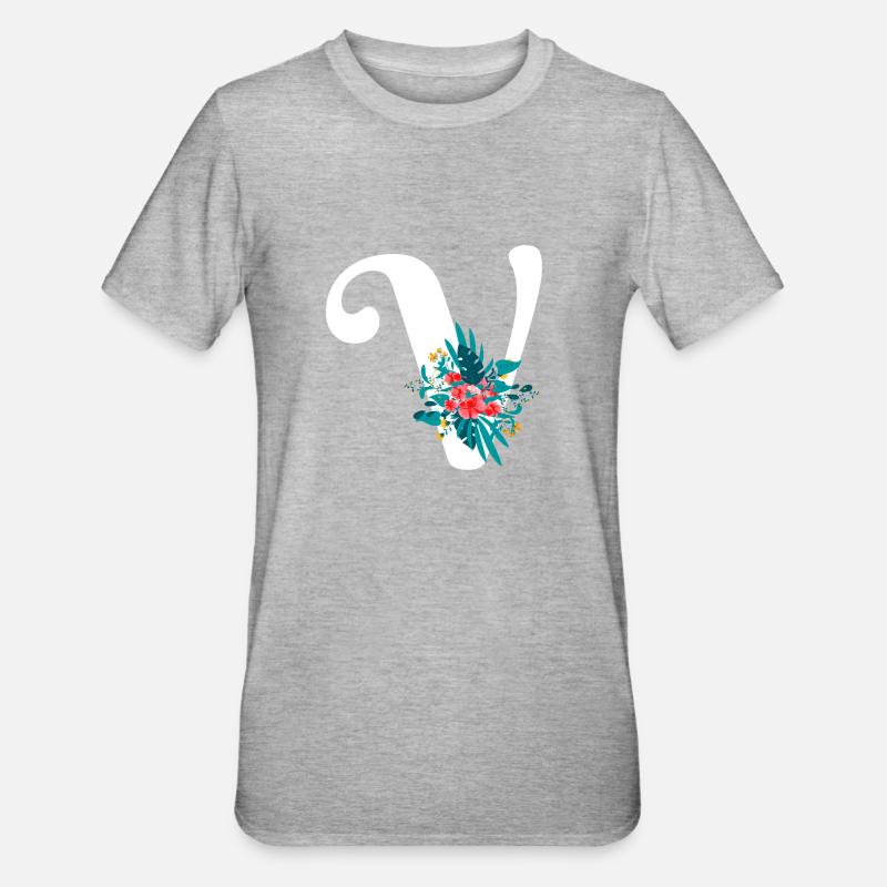 lettre V fleuris - T-shirt polycoton Unisexe - gris chiné