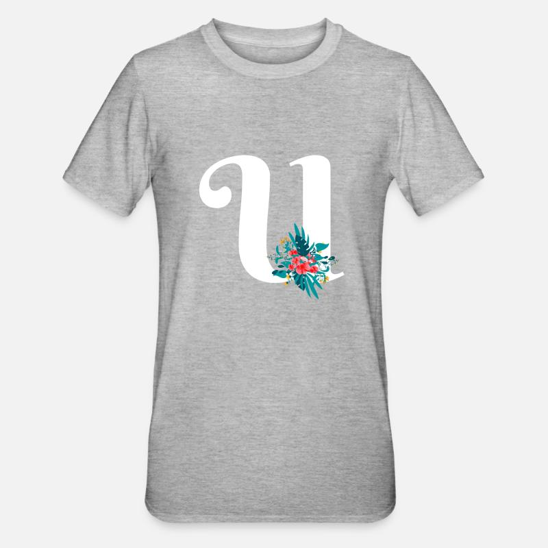 lettre U fleuris - T-shirt polycoton Unisexe - gris chiné